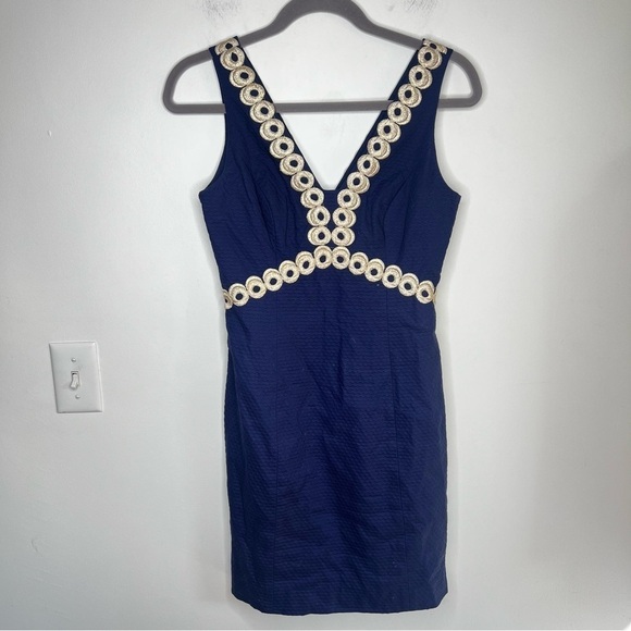 Lilly Pulitzer Esme True Navy Gold Lace Detail Shift Dress - Picture 4 of 12
